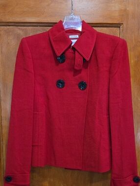 Women’s Red Double-Breasted Wool Blend Suit Jacket